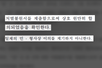 처벌불원서 제출로 합의 확인 문구